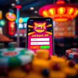 Smartphone screen displaying Jackpot Jill app login interface with colorful buttons