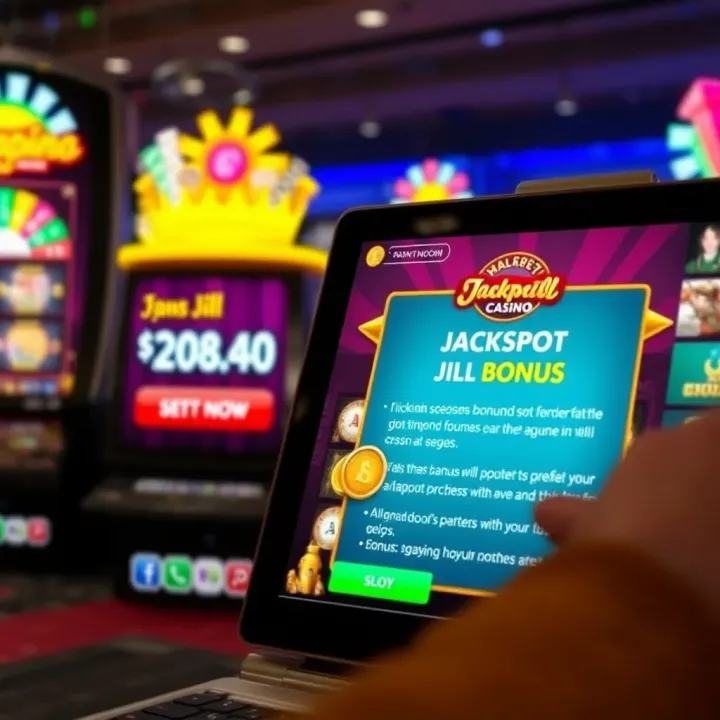 Online casino interface showing Jackpot Jill bonus no deposit offer details