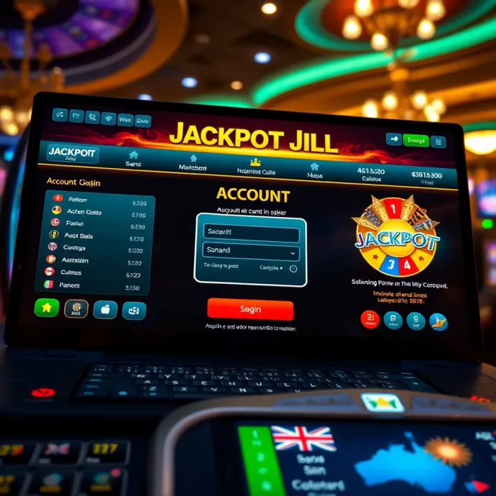 Jackpot Jill Casino Account Login Interface for Australian Users Dashboard view of Jackpot Jill Casino showcasing account login interface tailored for Australian players