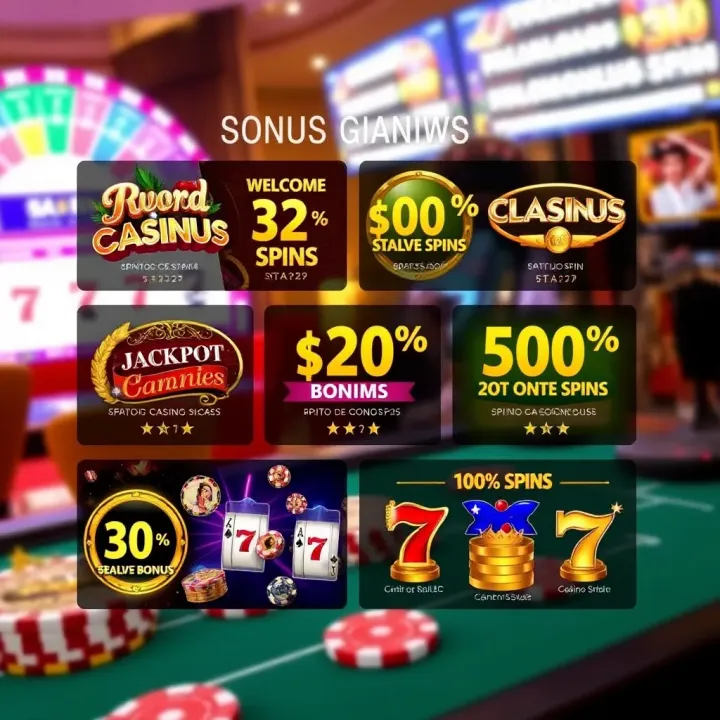 Overview of Bonus Options at Jackpot Jill Casino Illustration showing various casino bonus options including welcome bonuses and free spins