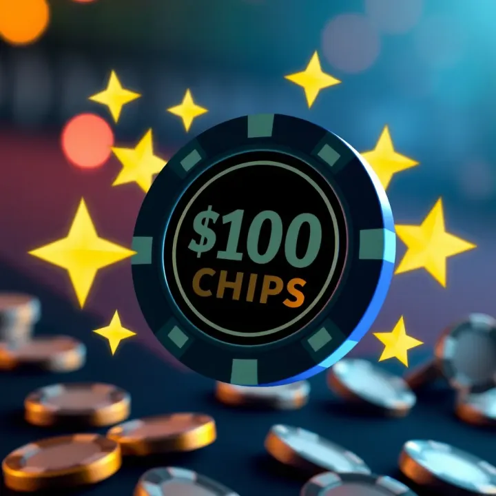 Illustration of a casino chip surrounded by glowing stars representing a promotional bonus