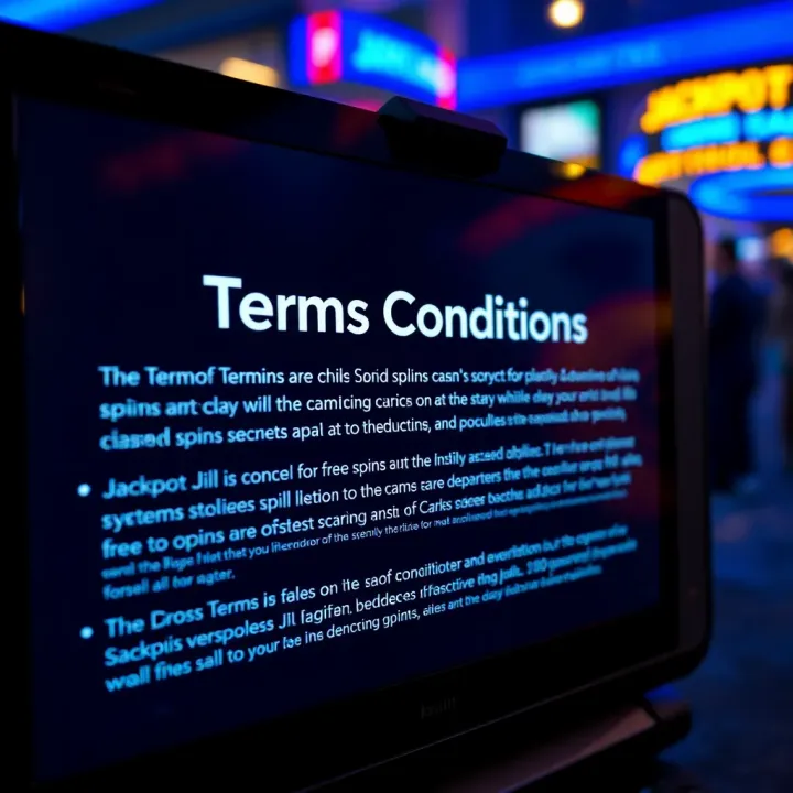 Terms and Conditions for Jackpot Jill Casino Free Spins Digital interface showing terms and conditions for claiming free spins at Jackpot Jill Casino