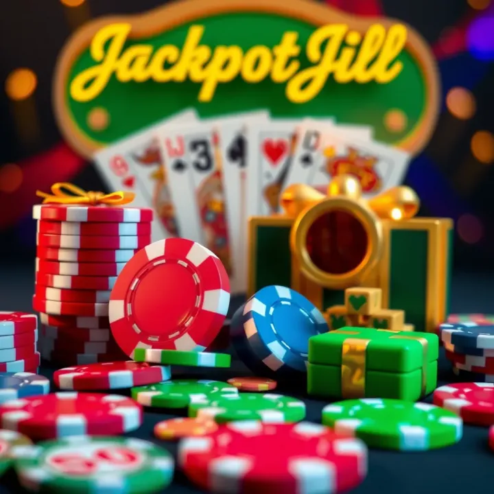 Loyalty Rewards and Seasonal Promotions at Jackpot Jill Graphic representing loyalty rewards and seasonal promotions with casino chips and gift icons