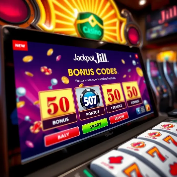 Unlocking No Deposit Bonus Codes at Jackpot Jill Casino Illustration of a vibrant casino interface showcasing bonus code redemption options