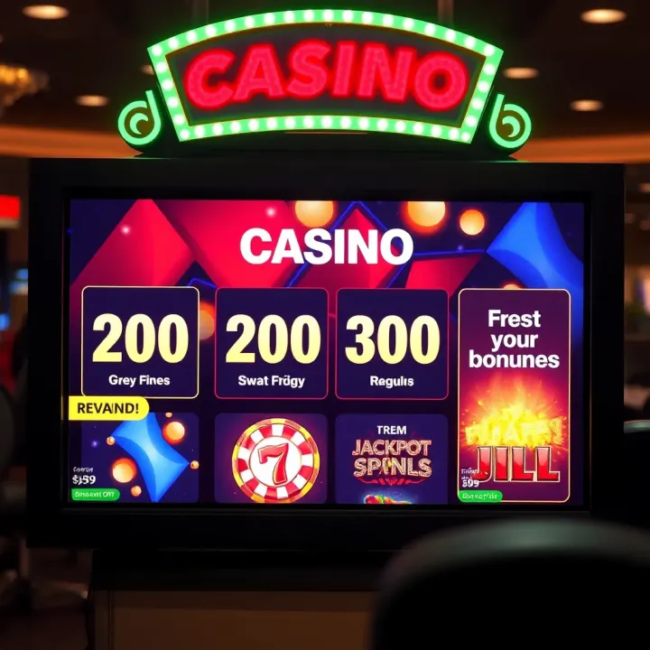 Digital Display of Casino Promotional Bonuses and Rewards Illustration of a digital casino rewards screen showing promotional bonuses
