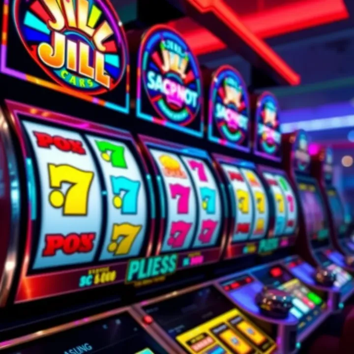 Colorful casino slot machine reels with vibrant jackpot symbols