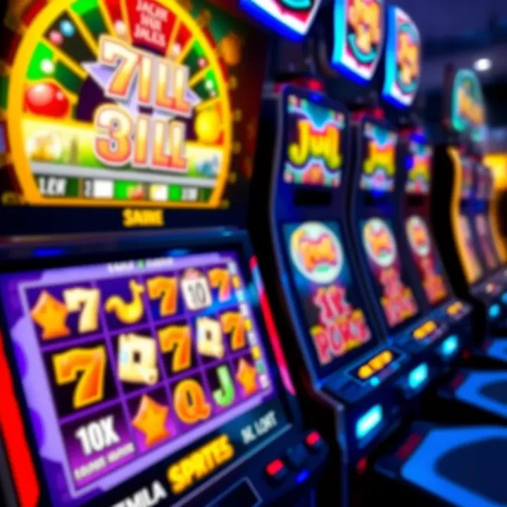 Colorful slot machine interface with vibrant symbols on screen