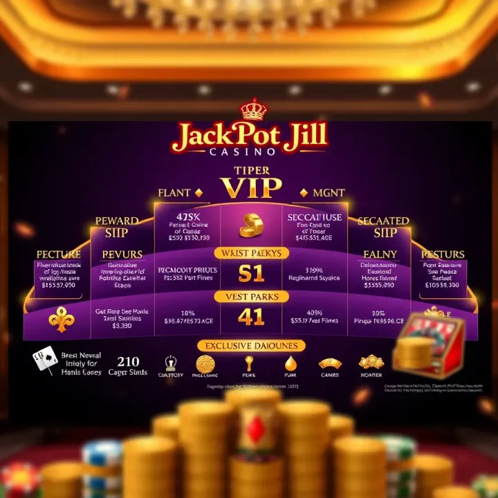 JackPot Jill VIP Membership Tiers and Rewards Elegant tiered rewards chart showing escalating perks and exclusive casino bonuses