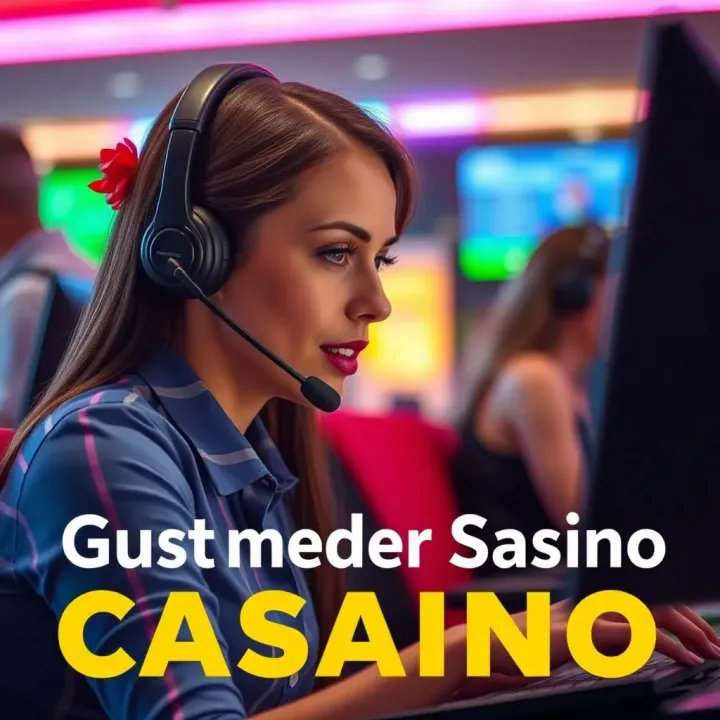Customer support representative assisting with online casino inquiries via headset