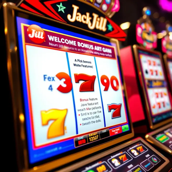 Jackpot Jill Casino Bonus Features and Wagering Information Digital slot machine screen highlighting bonus features and wagering details