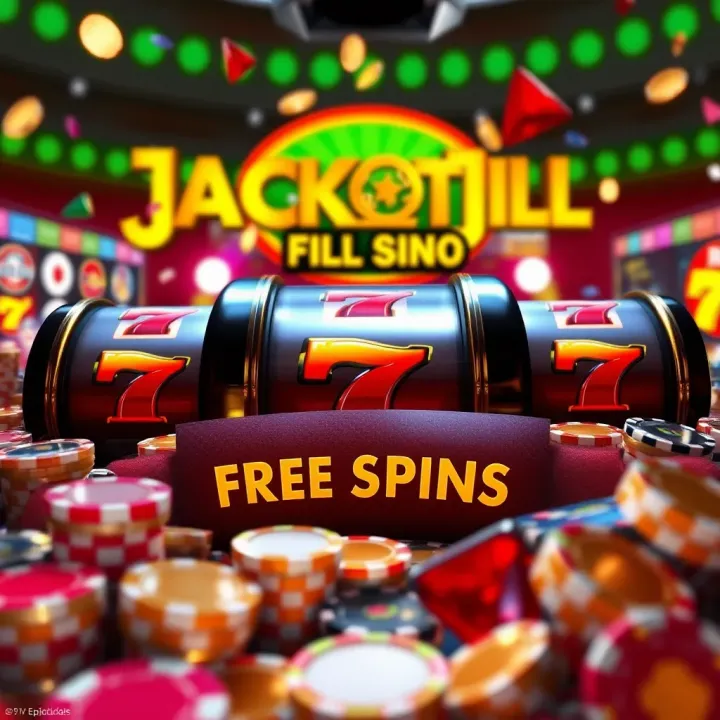 Jackpot Jill Free Spins Bonus Feature Illustration of casino tokens and spinning reels highlighting free spins bonus