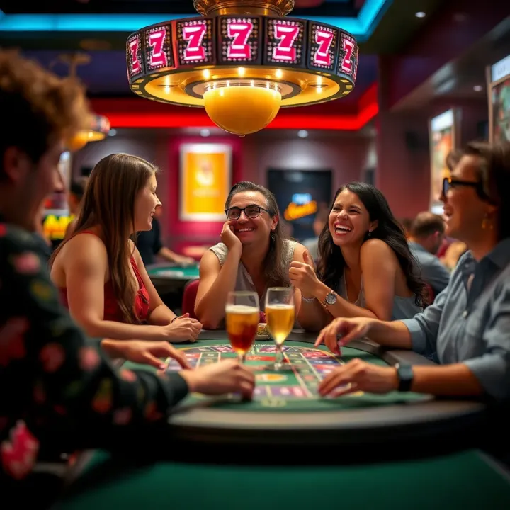 Enjoying the Social and Entertainment Value of Jackpot Jill Fun Group enjoying lively casino game night with laughter and excitement