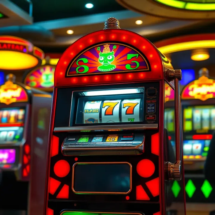 Vintage slot machine with vibrant symbols representing Jackpot Jill's gambling era