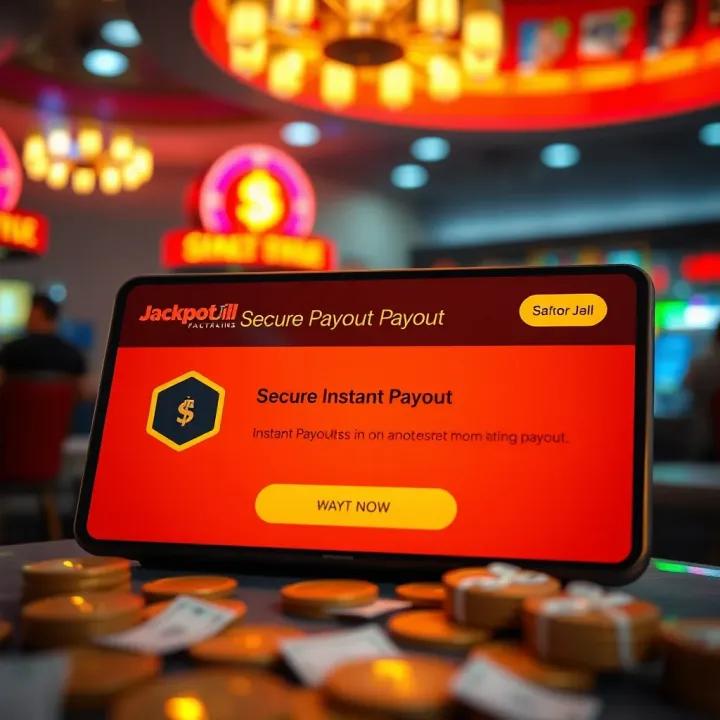 Secure Instant Payout Notification on Jackpot Jill Platform Visual representation of safe and secure online cashout with instant payout notification