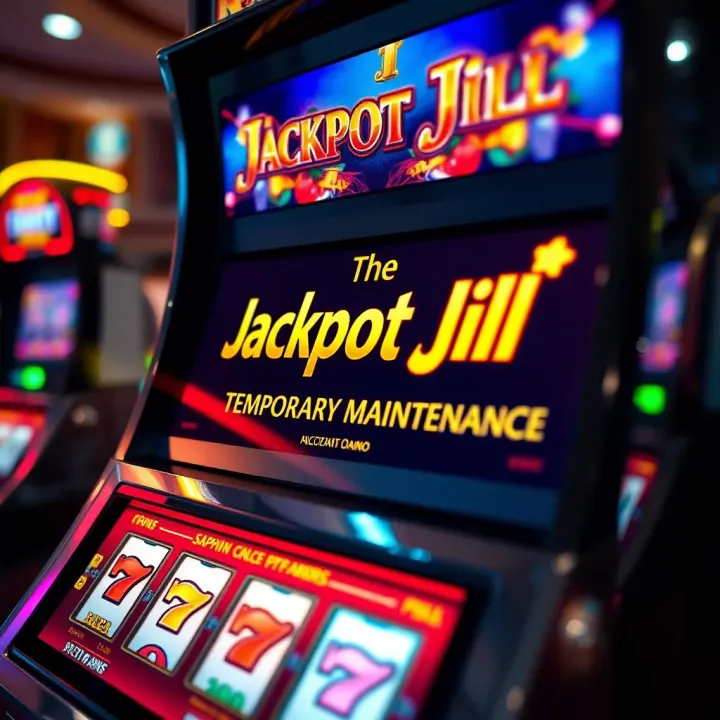 Slot machine screen displaying Jackpot Jill logo indicating maintenance mode