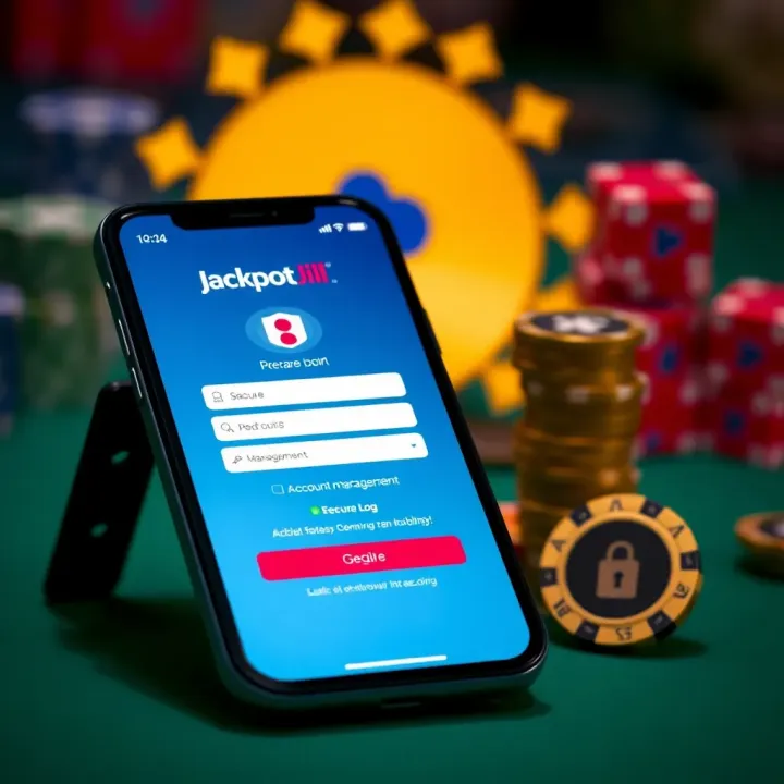Account Management and Security Features on Jackpot Jill Mobile Secure login and account management screen on a smartphone with Jackpot Jill branding