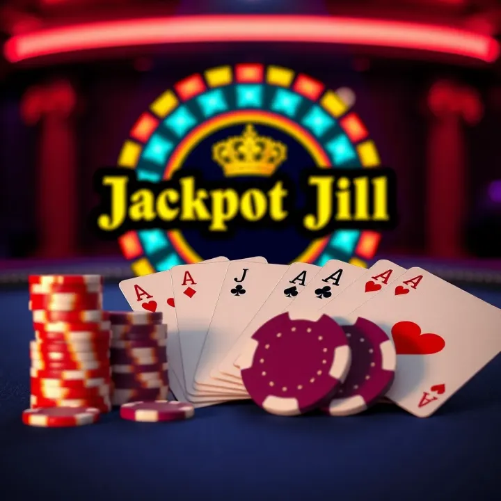Jackpot Jill No Deposit Bonus Concept Bright graphic illustrating the Jackpot Jill logo with casino chips and playing cards symbolizing no deposit bonuses