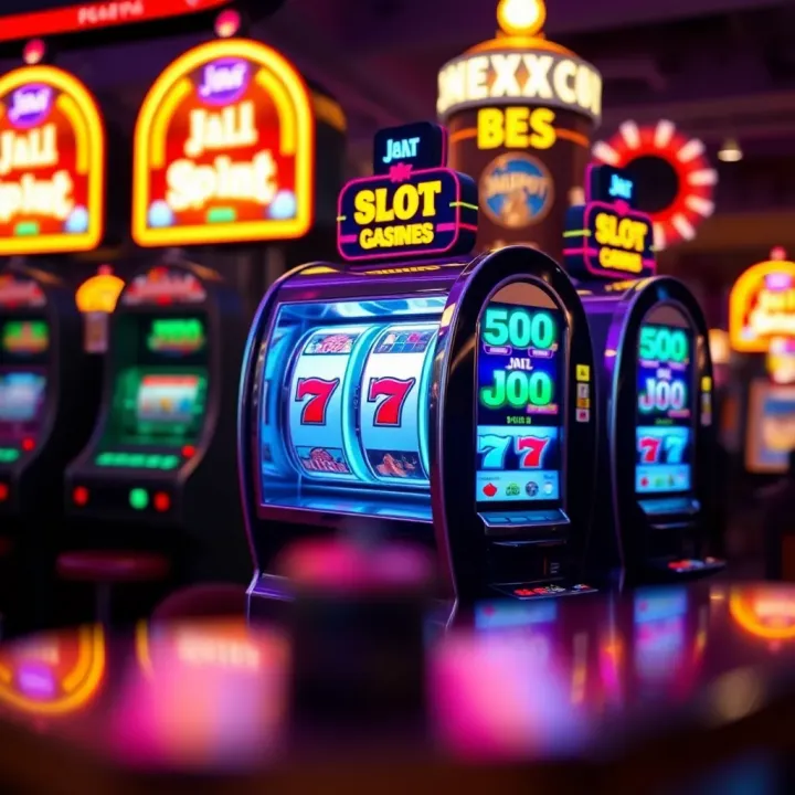 Illustration of a spinning slot machine with bright lights symbolizing casino games excitement