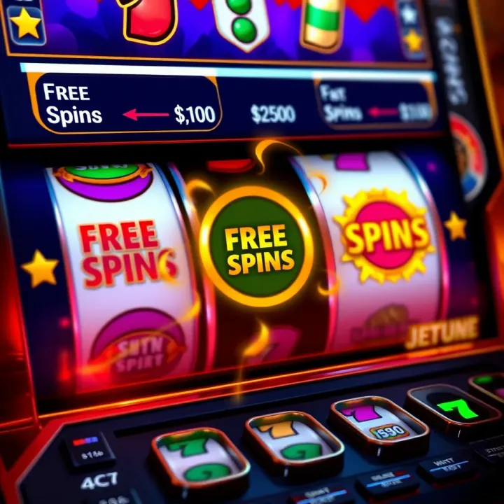 Illustration of Free Spins Feature in Jackpot Jill Online Casino Slot machine reels highlighting free spins feature in an online casino interface