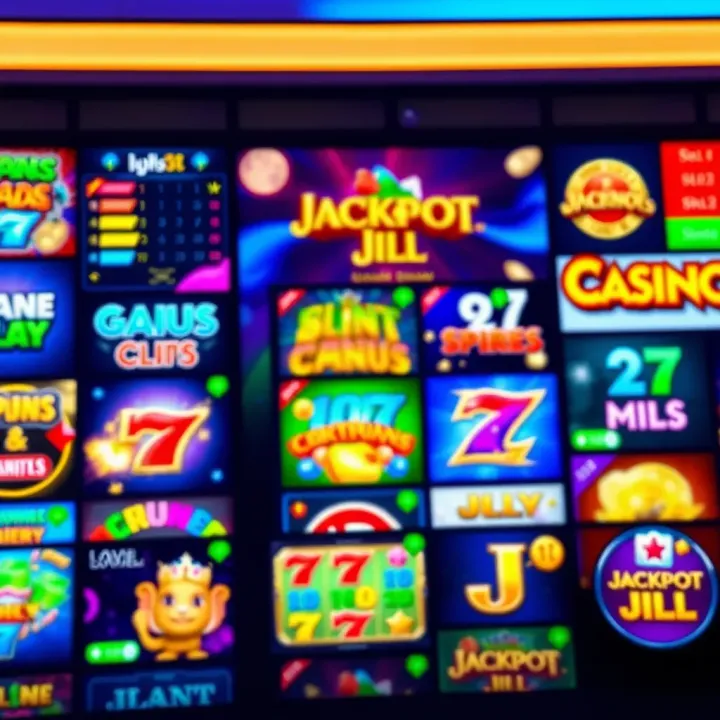 Diverse Game Selection at Jackpot Jill Online Casino Colorful online casino interface showcasing a variety of engaging slot games and vibrant graphics