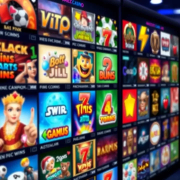 Assorted online casino game icons displayed on a digital screen