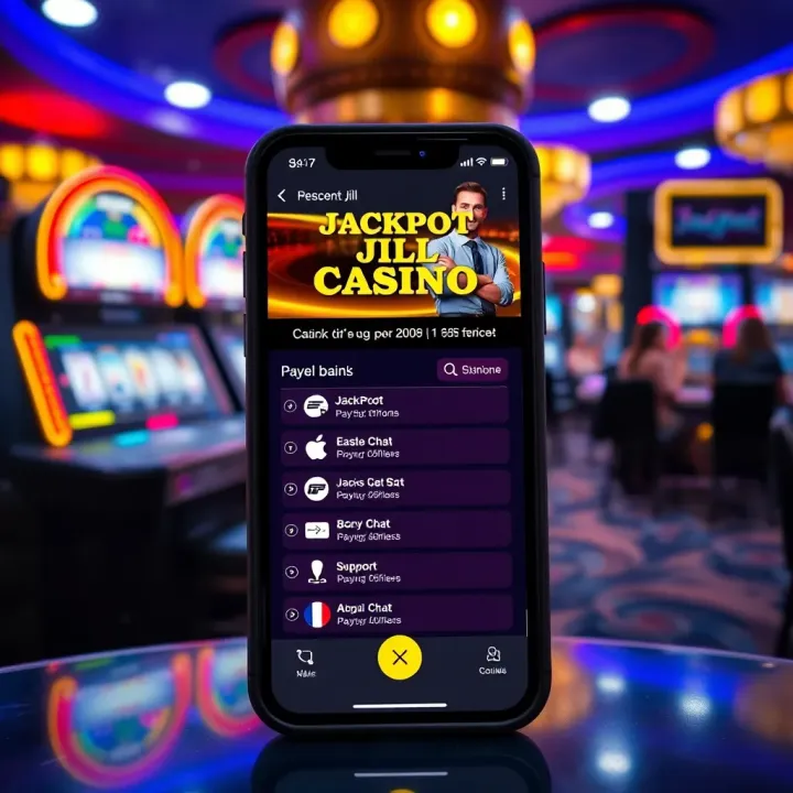 Mobile Access and Reliable Banking at Jackpot Jill Casino Mobile device displaying Jackpot Jill Casino with visible payment options and support chat features