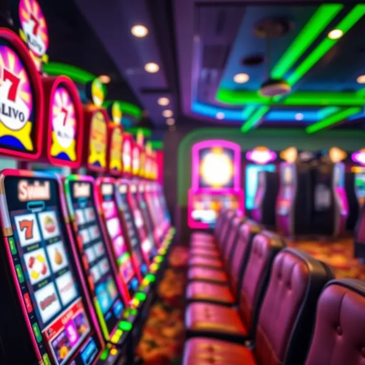 Exciting Slot Games at Jackpot Jill Online Casino Colorful slot machines with vibrant lights at an online casino interface