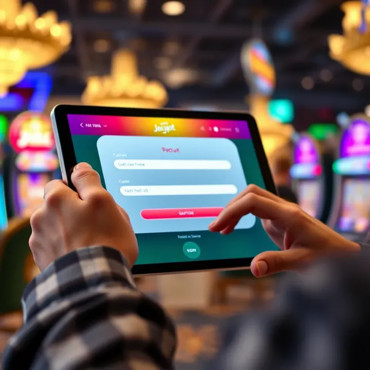 User interacting with an online gaming registration form on a digital device