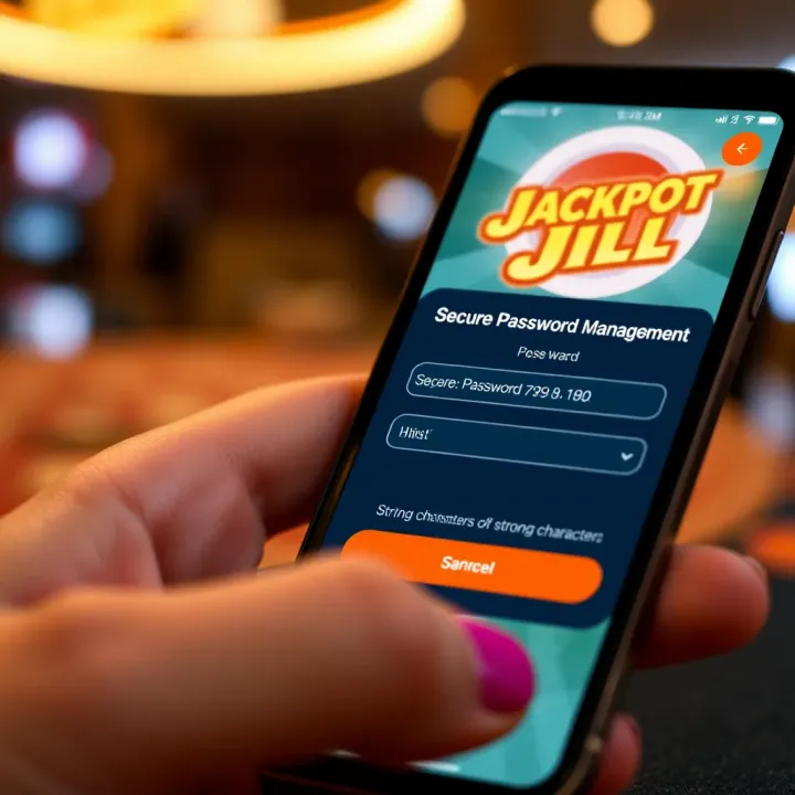 Secure Password Management for Jackpot Jill Secure password creation with strong characters displayed on a mobile device for Jackpot Jill account safety