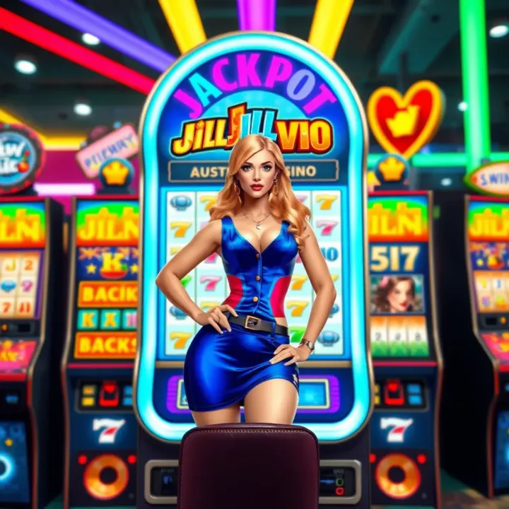 Colorful slot machine featuring Jackpot Jill Vio with engaging features and Australian casino theme