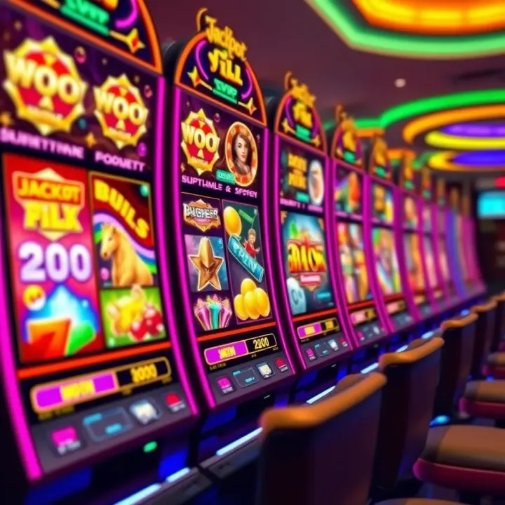Diverse Game Selection at Jackpot Jill VIP Colorful digital slot machine interface showcasing various casino games with vibrant icons