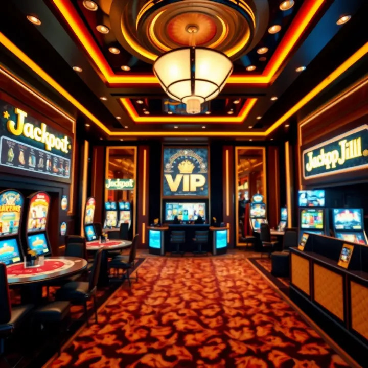 Exclusive VIP Casino Lobby at Jackpot Jill VIP Com Luxurious online casino interface displaying VIP game selection and exclusive rewards