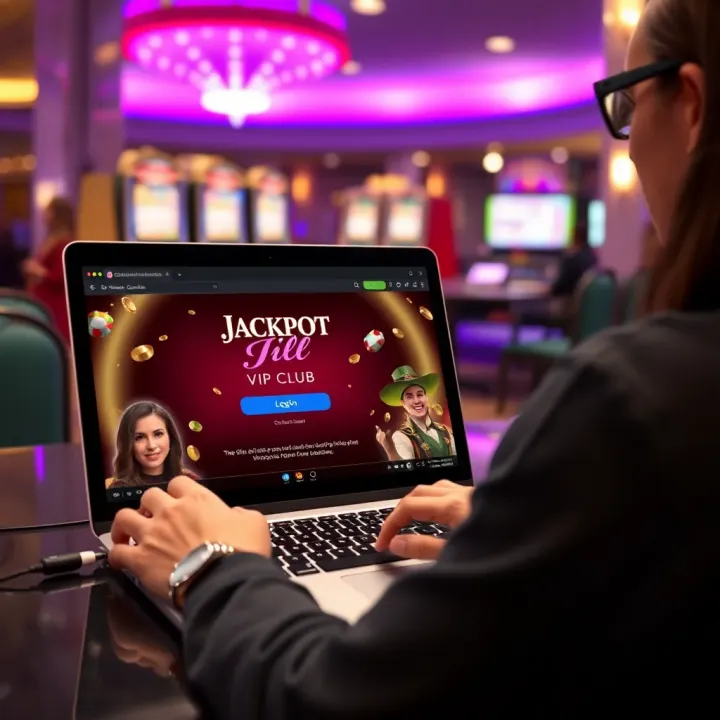 VIP club member accessing Jackpot Jill online login portal on laptop