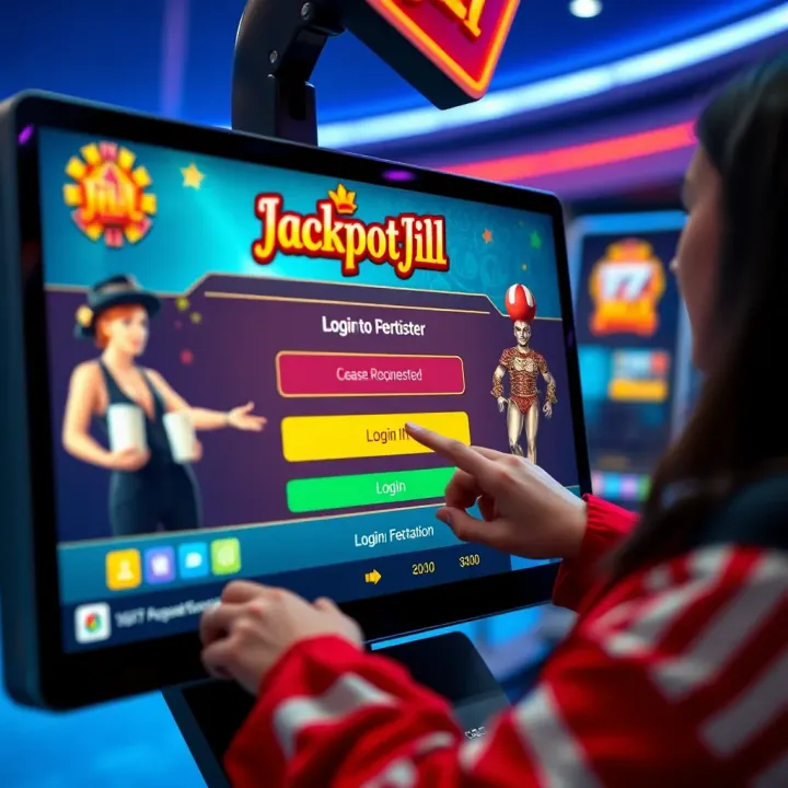 Jackpot Jill Login and Registration Interface for Australian Users User interacting with Jackpot Jill platform showing login and registration interface designed for Australian players