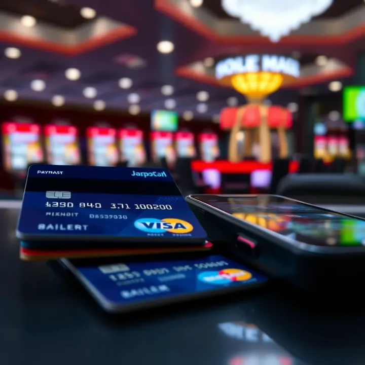 Secure Payment Options Available at Jackpot Jill VIP Illustration of secure digital payment methods with credit cards and mobile devices
