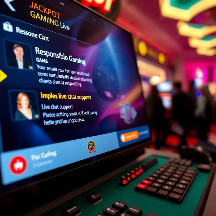 Close-up of a digital interface showcasing responsible gaming features and live chat support