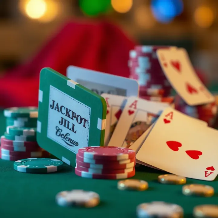 Jackpot Jill Welcome Bonus Casino Chips and Cards Colorful casino chips and playing cards symbolizing Jackpot Jill welcome bonus