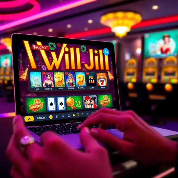 User interacting with Jackpot VIP Jill online gaming platform on laptop with vibrant graphics