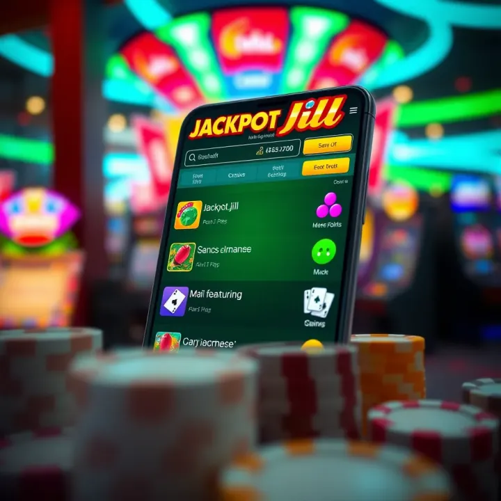 Overview of JackpotJill app interface showing main features and navigation options