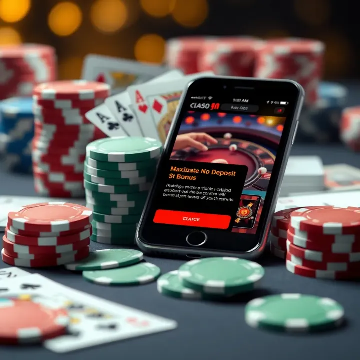 Claiming and Maximizing JackpotJill Casino No Deposit Bonus Illustration of casino chips, cards, and a smartphone displaying a casino bonus notification