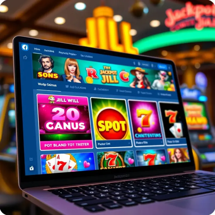 Colorful online casino game interface showcasing slots and table games on a social media platform