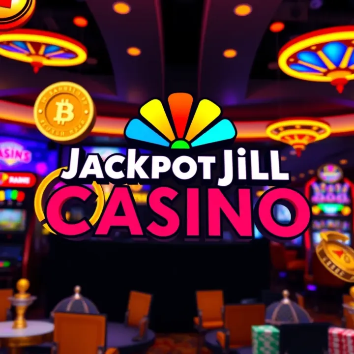 Colorful JackpotJill Casino logo with bright lights and gaming icons