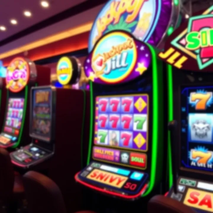 Colorful JackpotJill Casino slot game screen with vibrant symbols and bright lights