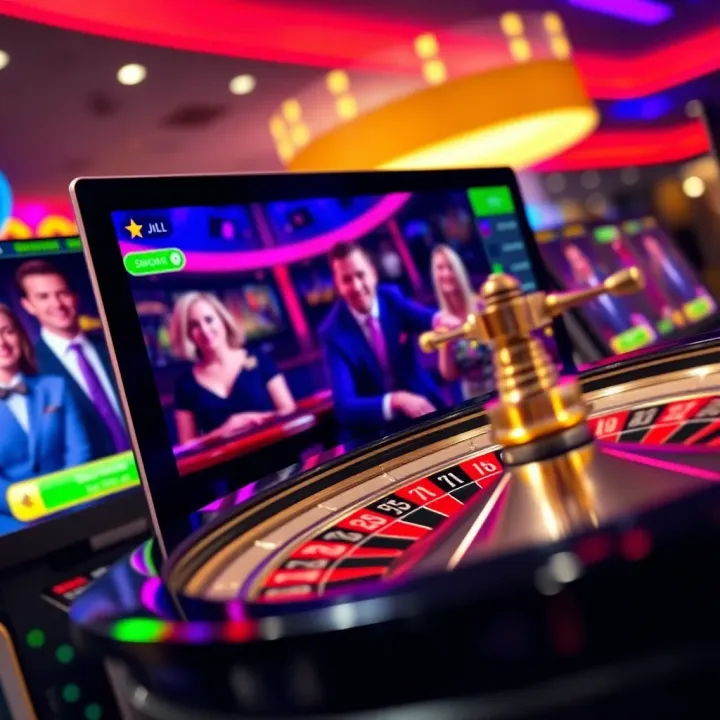 Live casino game interface showcasing a vibrant roulette wheel and player chat on screen