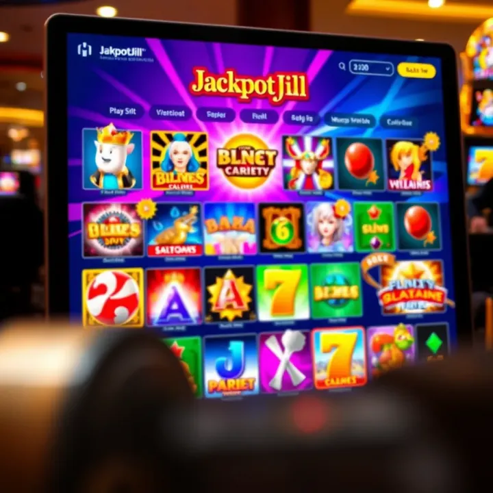 Colorful online casino game selection screen featuring various slot and table games