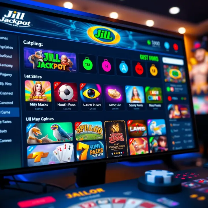 Jill Jackpot Gaming Dashboard and Account Features Dashboard showcasing various gaming options and account features on Jill Jackpot