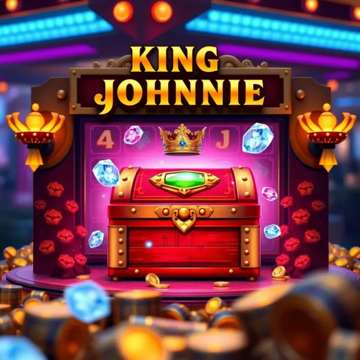 Bonus round screen with treasure chest and animated features in King Johnnie slot game