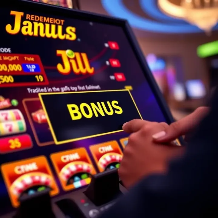 Redeeming Jackpot Jill Casino Bonus Codes Graphic showing a digital code being redeemed on a virtual casino platform