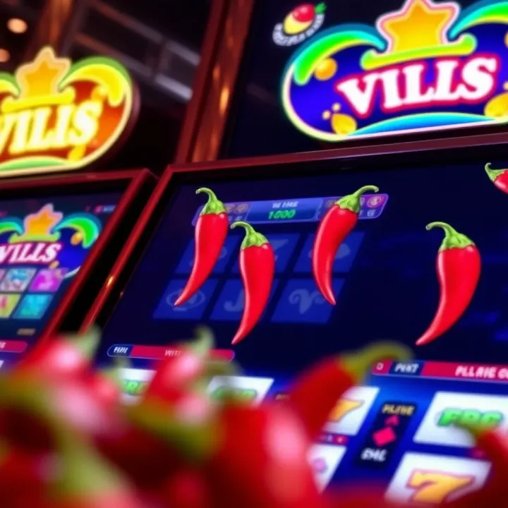 Vibrant chili pepper icons enhancing excitement around a digital pokies game interface