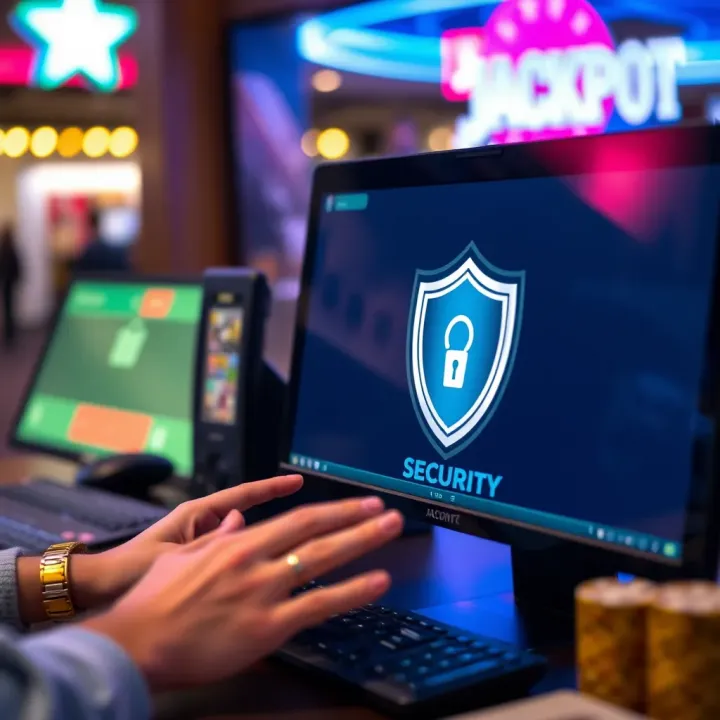 Account Setup and Security for Australian Players at Jackpot Jill Casino Australian player setting up a Jackpot Jill Casino account on a computer with security shield icon